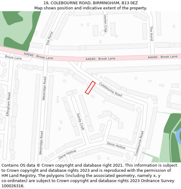 19, COLEBOURNE ROAD, BIRMINGHAM, B13 0EZ: Location map and indicative extent of plot