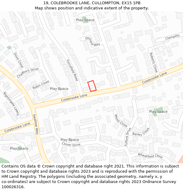 19, COLEBROOKE LANE, CULLOMPTON, EX15 1PB: Location map and indicative extent of plot