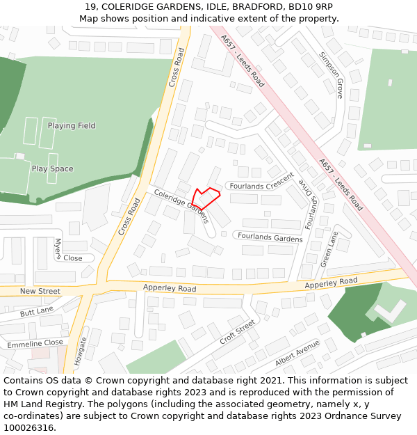 19, COLERIDGE GARDENS, IDLE, BRADFORD, BD10 9RP: Location map and indicative extent of plot