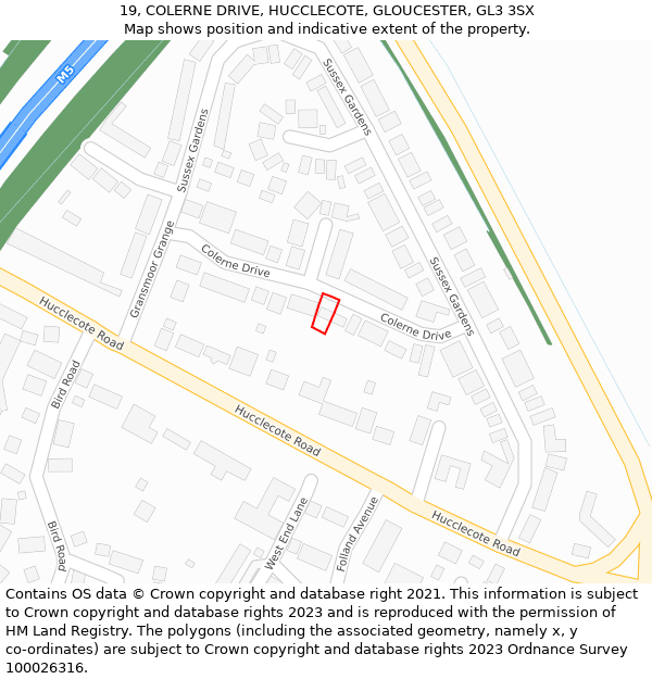 19, COLERNE DRIVE, HUCCLECOTE, GLOUCESTER, GL3 3SX: Location map and indicative extent of plot