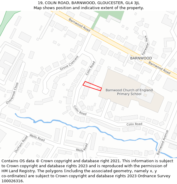 19, COLIN ROAD, BARNWOOD, GLOUCESTER, GL4 3JL: Location map and indicative extent of plot