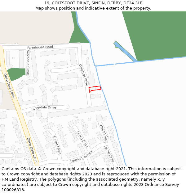 19, COLTSFOOT DRIVE, SINFIN, DERBY, DE24 3LB: Location map and indicative extent of plot