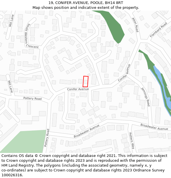 19, CONIFER AVENUE, POOLE, BH14 8RT: Location map and indicative extent of plot