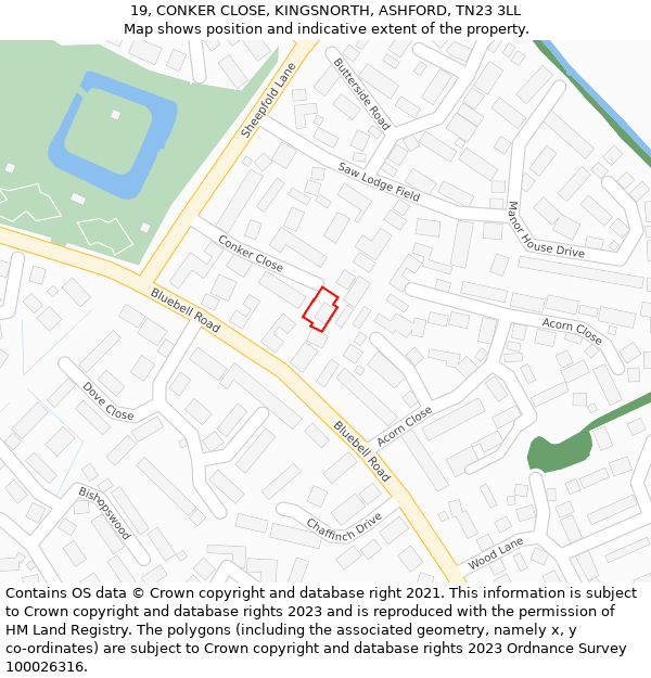 19, CONKER CLOSE, KINGSNORTH, ASHFORD, TN23 3LL: Location map and indicative extent of plot