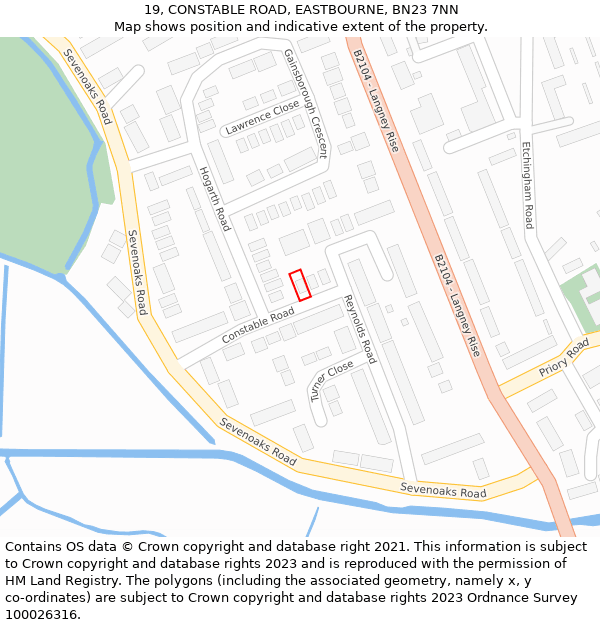 19, CONSTABLE ROAD, EASTBOURNE, BN23 7NN: Location map and indicative extent of plot