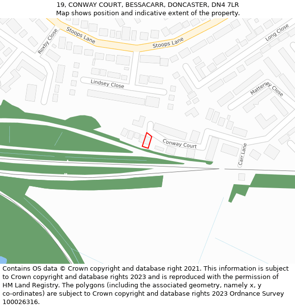 19, CONWAY COURT, BESSACARR, DONCASTER, DN4 7LR: Location map and indicative extent of plot