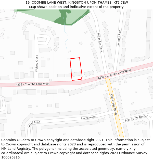 19, COOMBE LANE WEST, KINGSTON UPON THAMES, KT2 7EW: Location map and indicative extent of plot