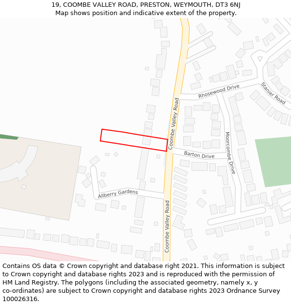 19, COOMBE VALLEY ROAD, PRESTON, WEYMOUTH, DT3 6NJ: Location map and indicative extent of plot