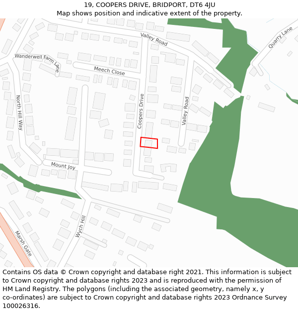 19, COOPERS DRIVE, BRIDPORT, DT6 4JU: Location map and indicative extent of plot