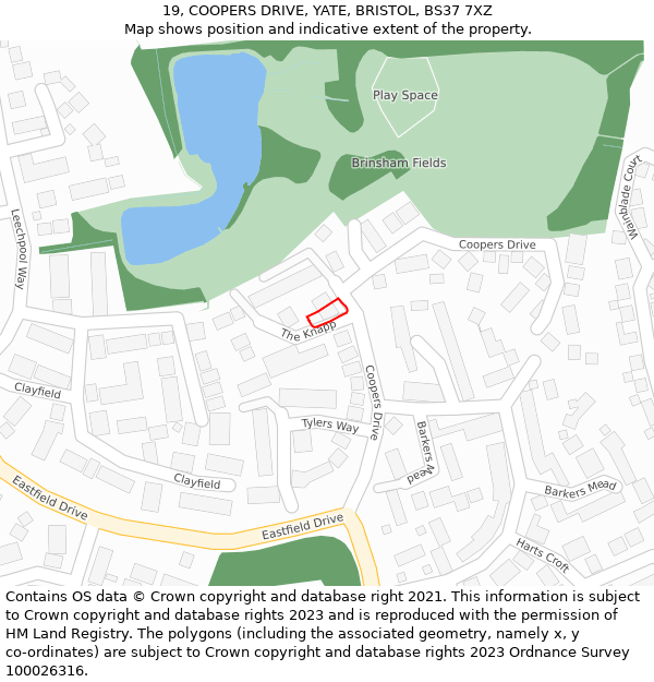 19, COOPERS DRIVE, YATE, BRISTOL, BS37 7XZ: Location map and indicative extent of plot