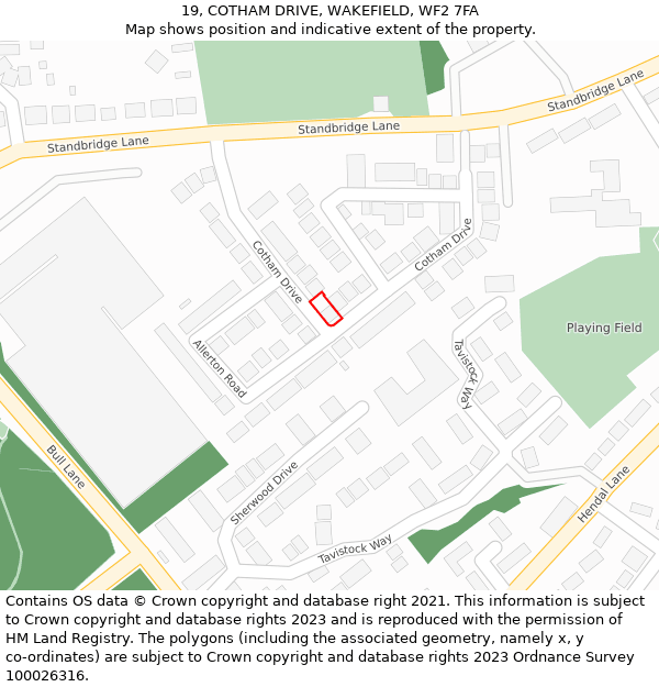 19, COTHAM DRIVE, WAKEFIELD, WF2 7FA: Location map and indicative extent of plot