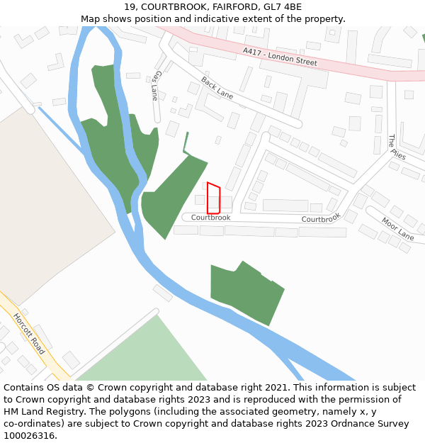 19, COURTBROOK, FAIRFORD, GL7 4BE: Location map and indicative extent of plot