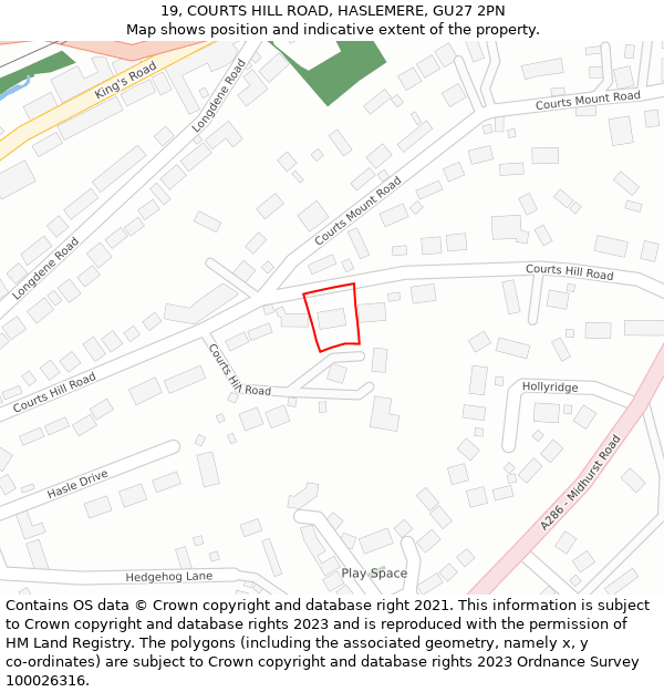 19, COURTS HILL ROAD, HASLEMERE, GU27 2PN: Location map and indicative extent of plot