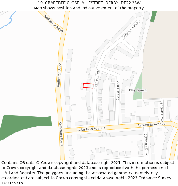 19, CRABTREE CLOSE, ALLESTREE, DERBY, DE22 2SW: Location map and indicative extent of plot