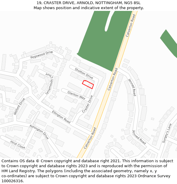 19, CRASTER DRIVE, ARNOLD, NOTTINGHAM, NG5 8SL: Location map and indicative extent of plot