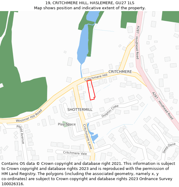19, CRITCHMERE HILL, HASLEMERE, GU27 1LS: Location map and indicative extent of plot