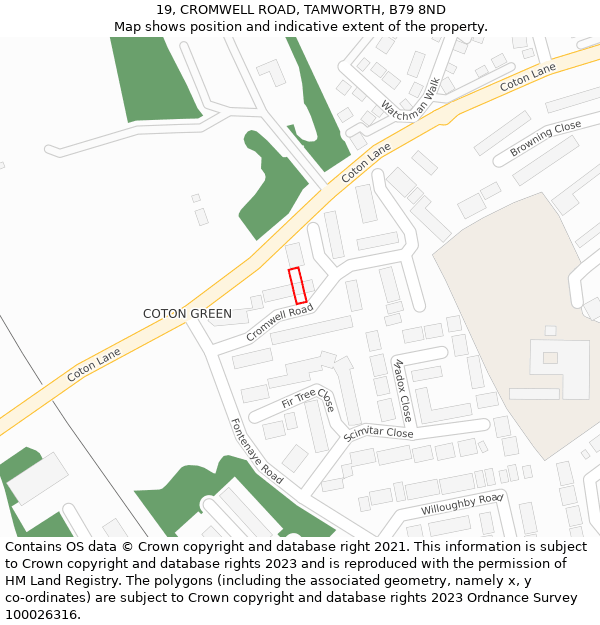 19, CROMWELL ROAD, TAMWORTH, B79 8ND: Location map and indicative extent of plot