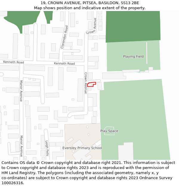 19, CROWN AVENUE, PITSEA, BASILDON, SS13 2BE: Location map and indicative extent of plot