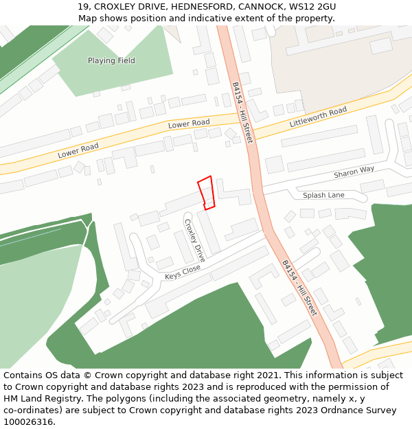19, CROXLEY DRIVE, HEDNESFORD, CANNOCK, WS12 2GU: Location map and indicative extent of plot