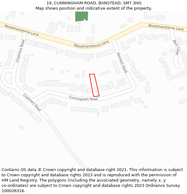 19, CUNNINGHAM ROAD, BANSTEAD, SM7 3HG: Location map and indicative extent of plot