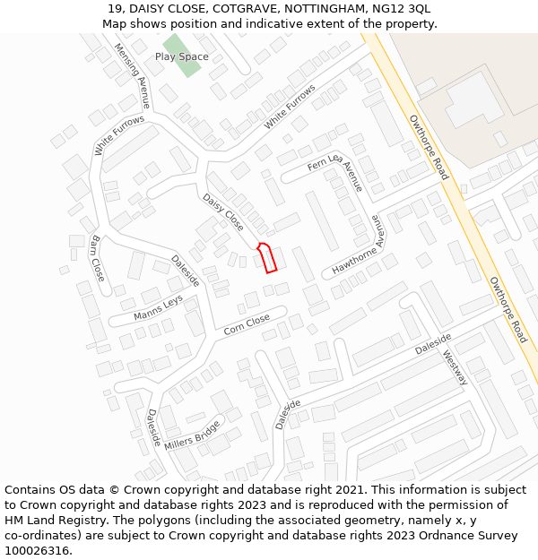 19, DAISY CLOSE, COTGRAVE, NOTTINGHAM, NG12 3QL: Location map and indicative extent of plot