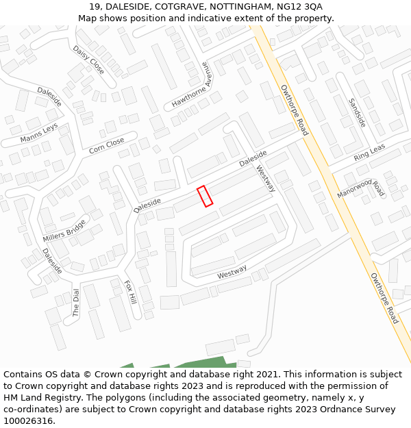 19, DALESIDE, COTGRAVE, NOTTINGHAM, NG12 3QA: Location map and indicative extent of plot