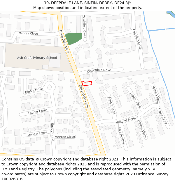 19, DEEPDALE LANE, SINFIN, DERBY, DE24 3JY: Location map and indicative extent of plot
