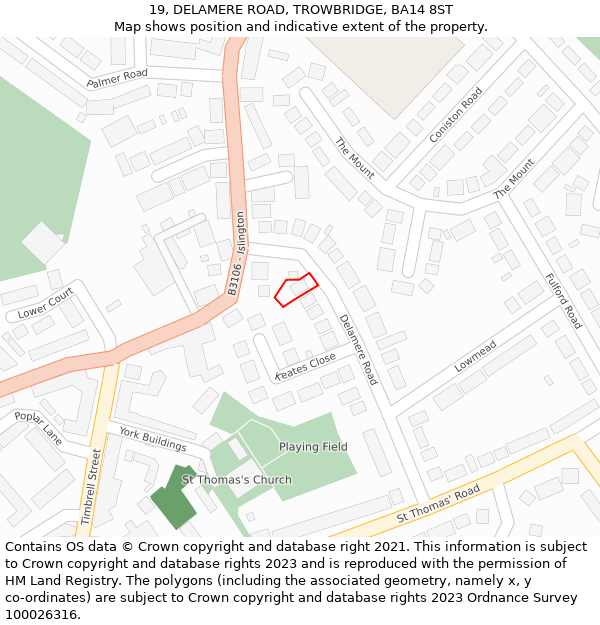 19, DELAMERE ROAD, TROWBRIDGE, BA14 8ST: Location map and indicative extent of plot