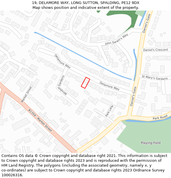 19, DELAMORE WAY, LONG SUTTON, SPALDING, PE12 9DX: Location map and indicative extent of plot