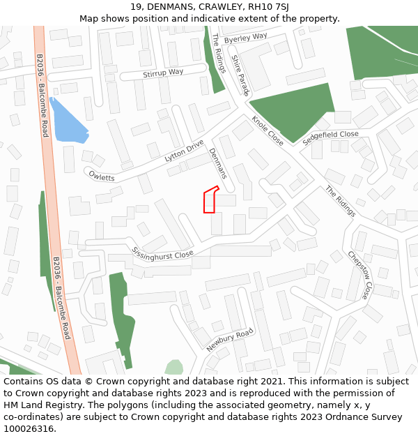 19, DENMANS, CRAWLEY, RH10 7SJ: Location map and indicative extent of plot