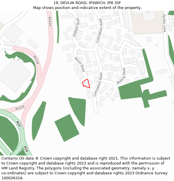 19, DEVLIN ROAD, IPSWICH, IP8 3SF: Location map and indicative extent of plot