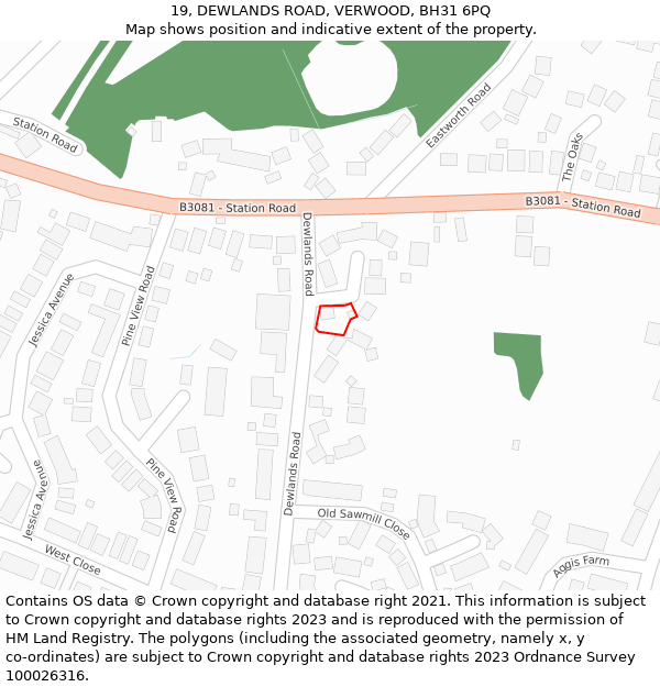 19, DEWLANDS ROAD, VERWOOD, BH31 6PQ: Location map and indicative extent of plot