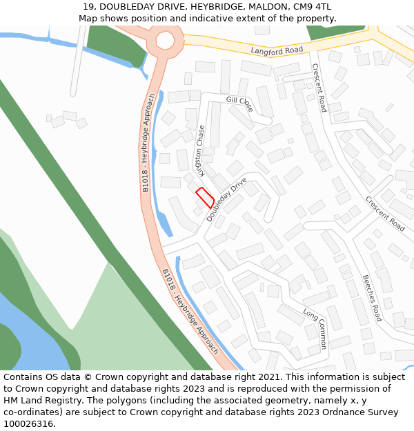 19, DOUBLEDAY DRIVE, HEYBRIDGE, MALDON, CM9 4TL: Location map and indicative extent of plot