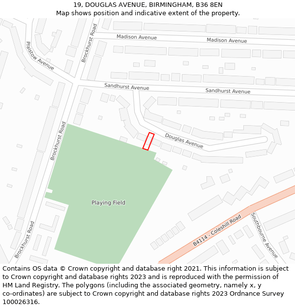 19, DOUGLAS AVENUE, BIRMINGHAM, B36 8EN: Location map and indicative extent of plot