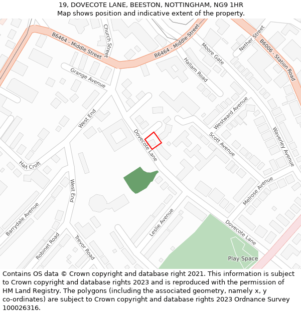 19, DOVECOTE LANE, BEESTON, NOTTINGHAM, NG9 1HR: Location map and indicative extent of plot