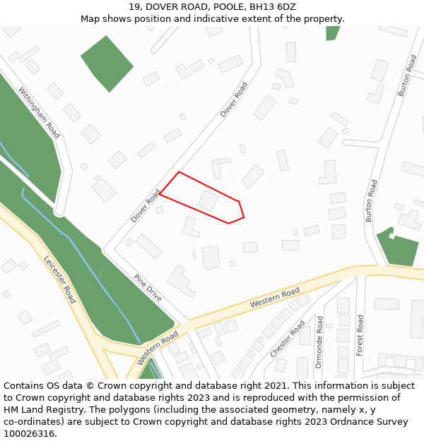 19, DOVER ROAD, POOLE, BH13 6DZ: Location map and indicative extent of plot