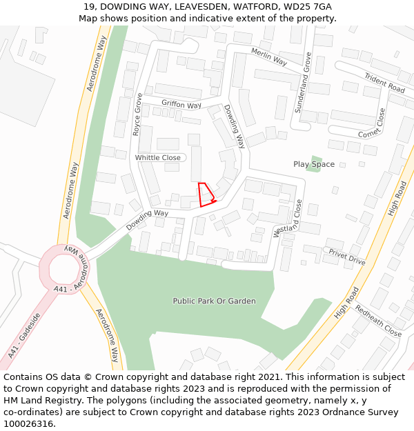 19, DOWDING WAY, LEAVESDEN, WATFORD, WD25 7GA: Location map and indicative extent of plot