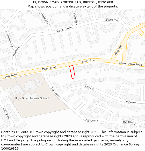 19, DOWN ROAD, PORTISHEAD, BRISTOL, BS20 6EB: Location map and indicative extent of plot