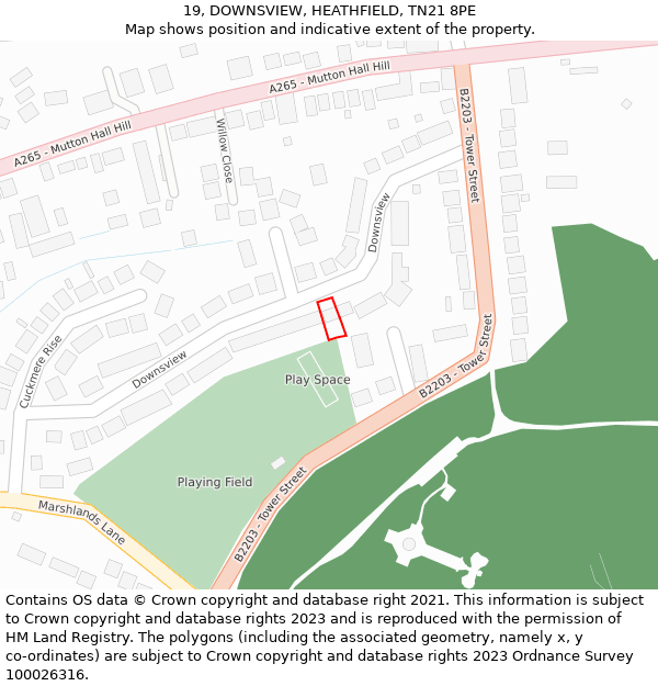 19, DOWNSVIEW, HEATHFIELD, TN21 8PE: Location map and indicative extent of plot