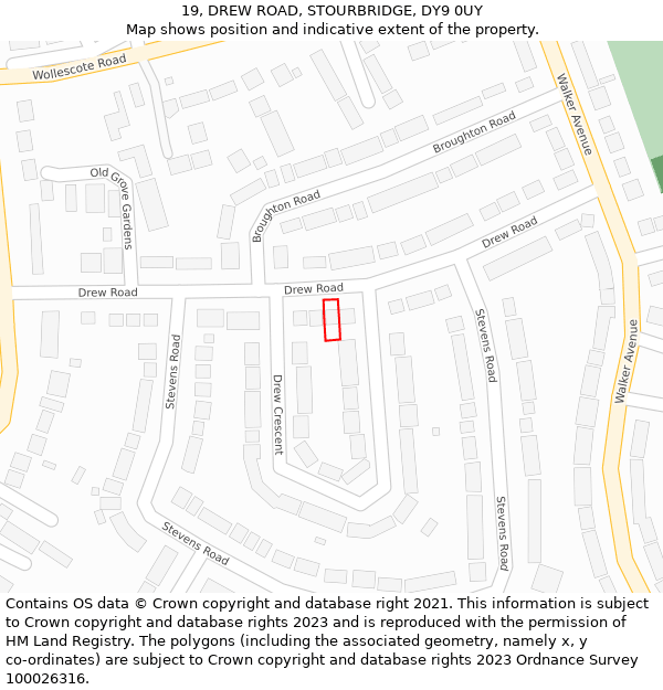19, DREW ROAD, STOURBRIDGE, DY9 0UY: Location map and indicative extent of plot
