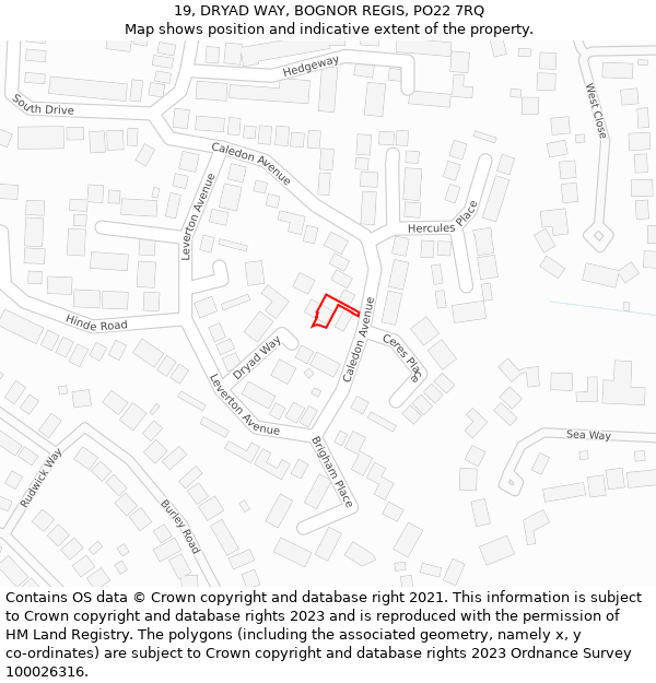 19, DRYAD WAY, BOGNOR REGIS, PO22 7RQ: Location map and indicative extent of plot