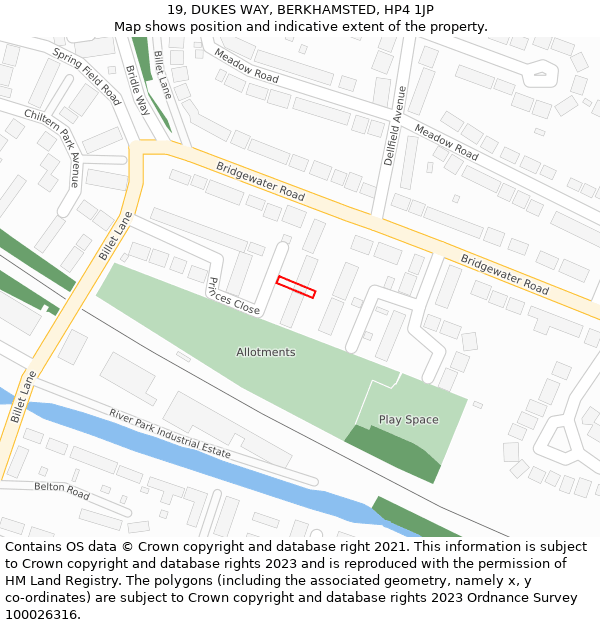 19, DUKES WAY, BERKHAMSTED, HP4 1JP: Location map and indicative extent of plot