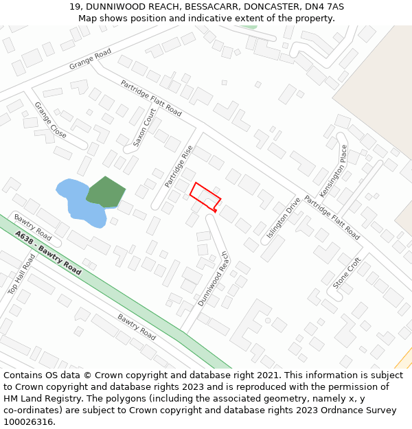 19, DUNNIWOOD REACH, BESSACARR, DONCASTER, DN4 7AS: Location map and indicative extent of plot