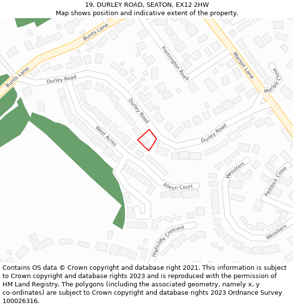 19, DURLEY ROAD, SEATON, EX12 2HW: Location map and indicative extent of plot
