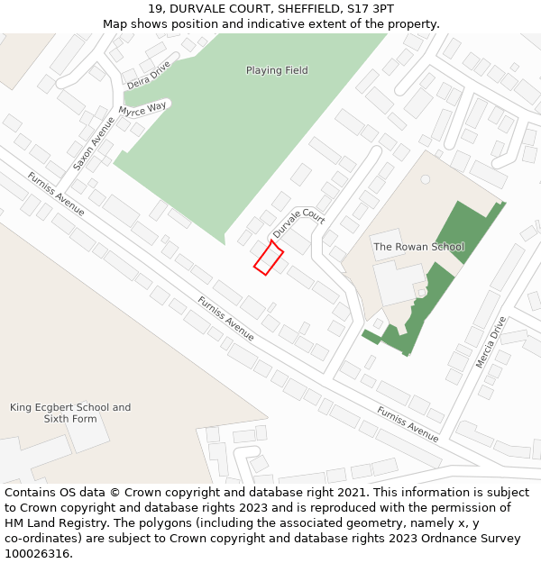 19, DURVALE COURT, SHEFFIELD, S17 3PT: Location map and indicative extent of plot