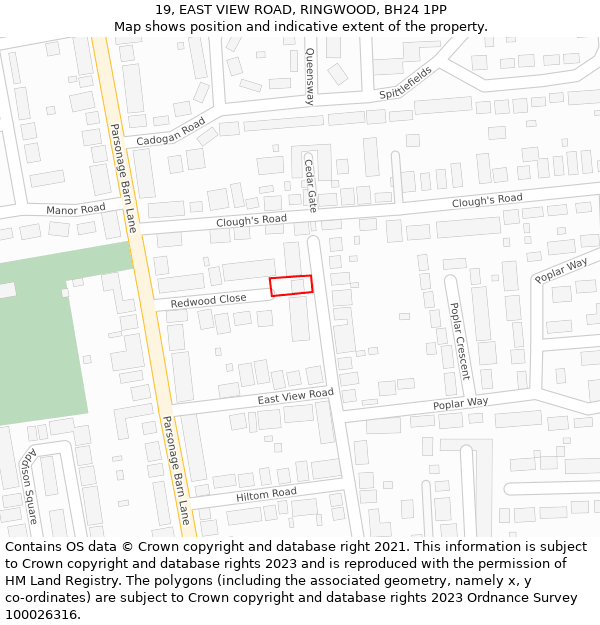 19, EAST VIEW ROAD, RINGWOOD, BH24 1PP: Location map and indicative extent of plot