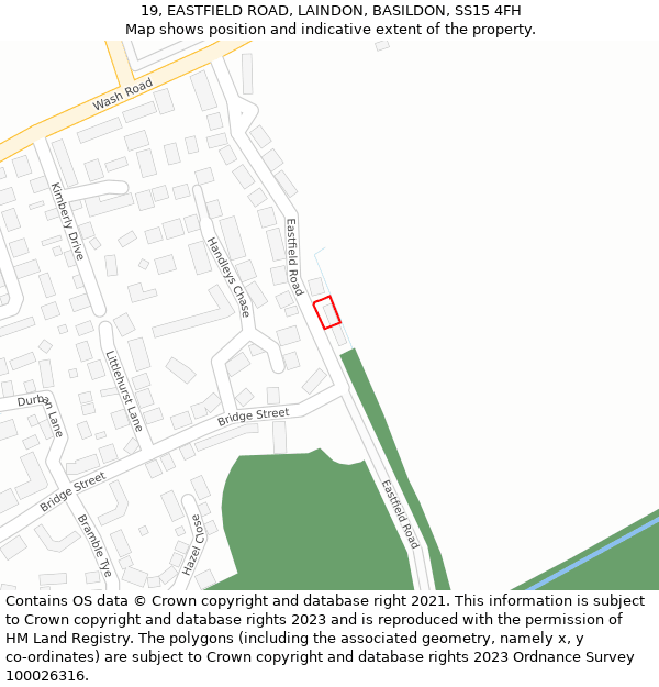 19, EASTFIELD ROAD, LAINDON, BASILDON, SS15 4FH: Location map and indicative extent of plot