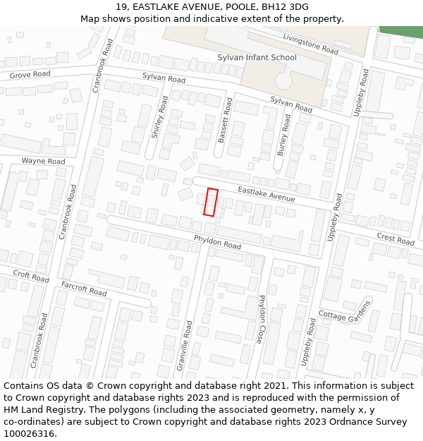 19, EASTLAKE AVENUE, POOLE, BH12 3DG: Location map and indicative extent of plot