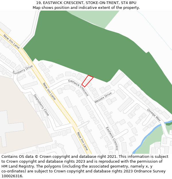 19, EASTWICK CRESCENT, STOKE-ON-TRENT, ST4 8PU: Location map and indicative extent of plot