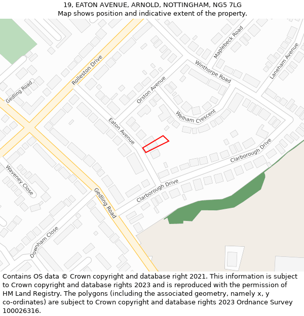 19, EATON AVENUE, ARNOLD, NOTTINGHAM, NG5 7LG: Location map and indicative extent of plot